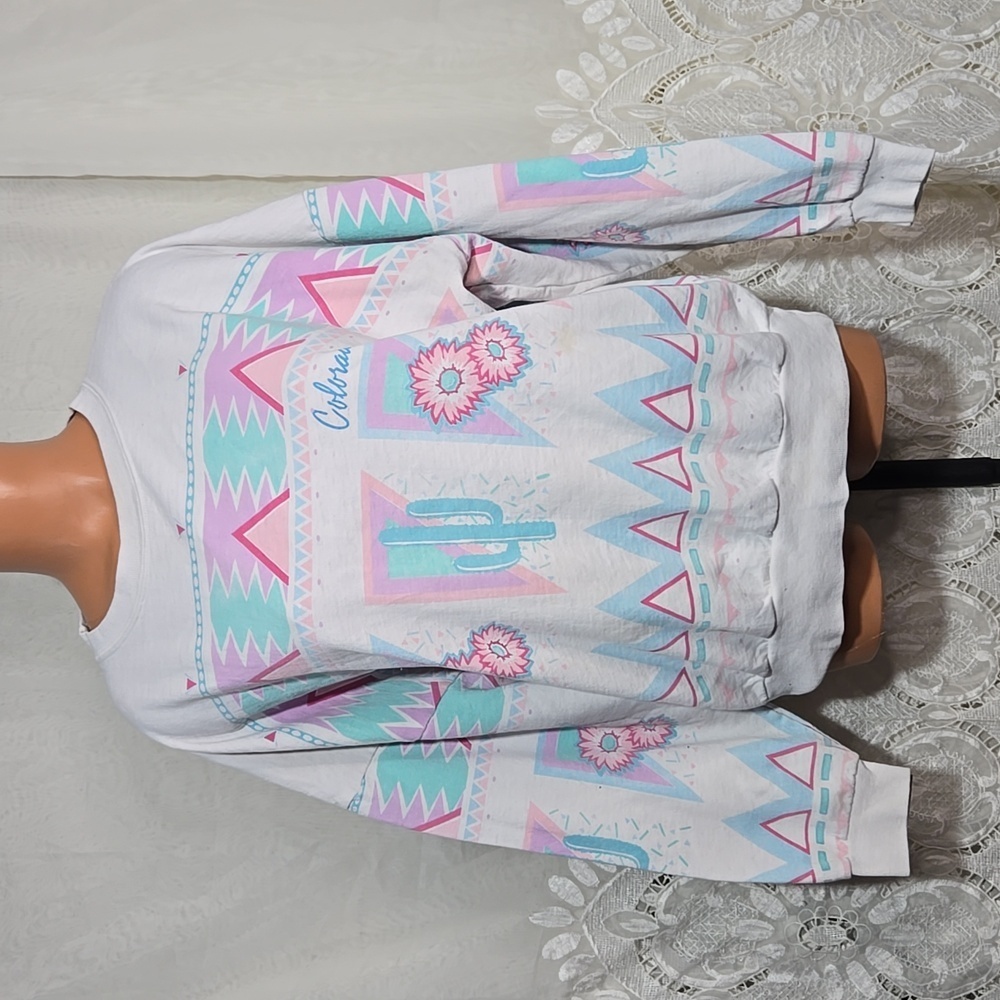 Vintage Colorado Cactus Flower Crew Sweatshirt One Size Lifestyles